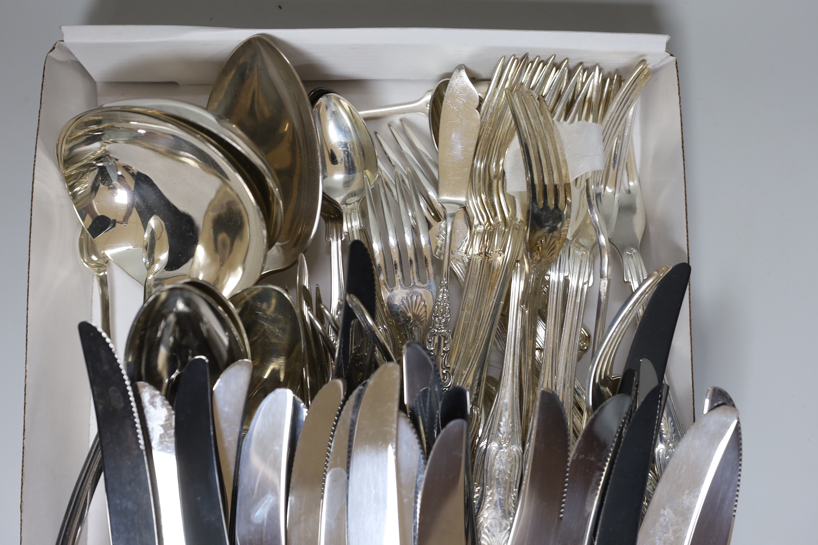 A silver plated cutlery set